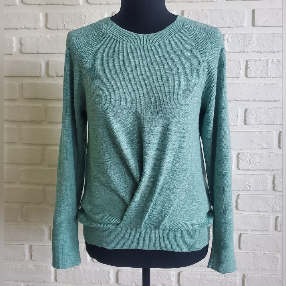 Lou & Grey- Loft Green Knit Crew Twist Front Pullover Sweater Long Sleeves NWOT